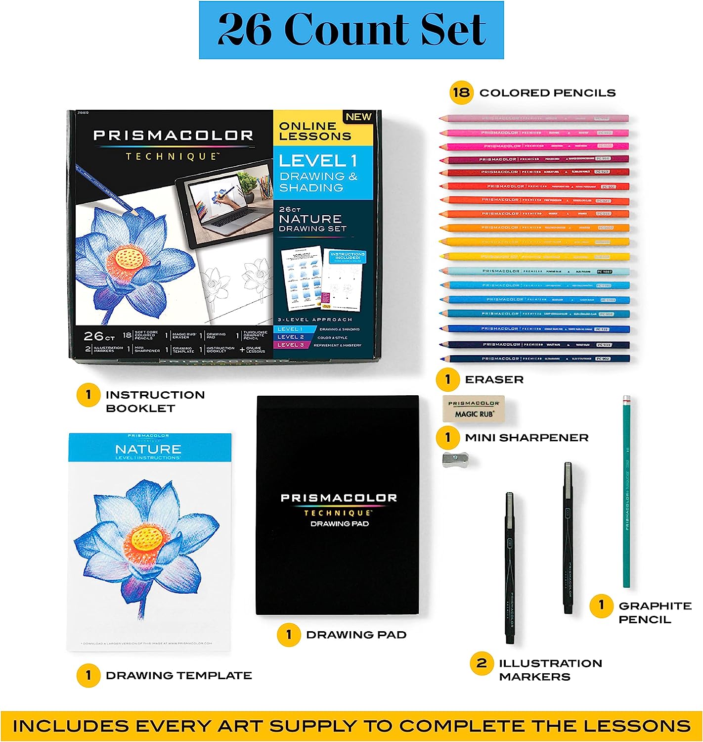 Prismacolor Technique, Art Supplies and Digital Art Lessons, Nature Drawing Set, Level 3, Learn to Draw with Colored Pencils, and More, Includes Artist Roll Case, Waterfall Landscape Drawing, 28 Count - Image 4